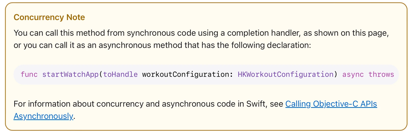 screenshot of apple’s documentation about using async