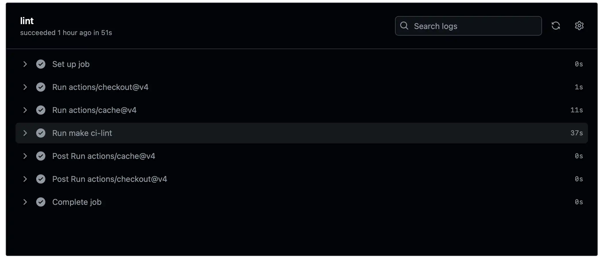image of GitHub showing linting takes 51 seconds