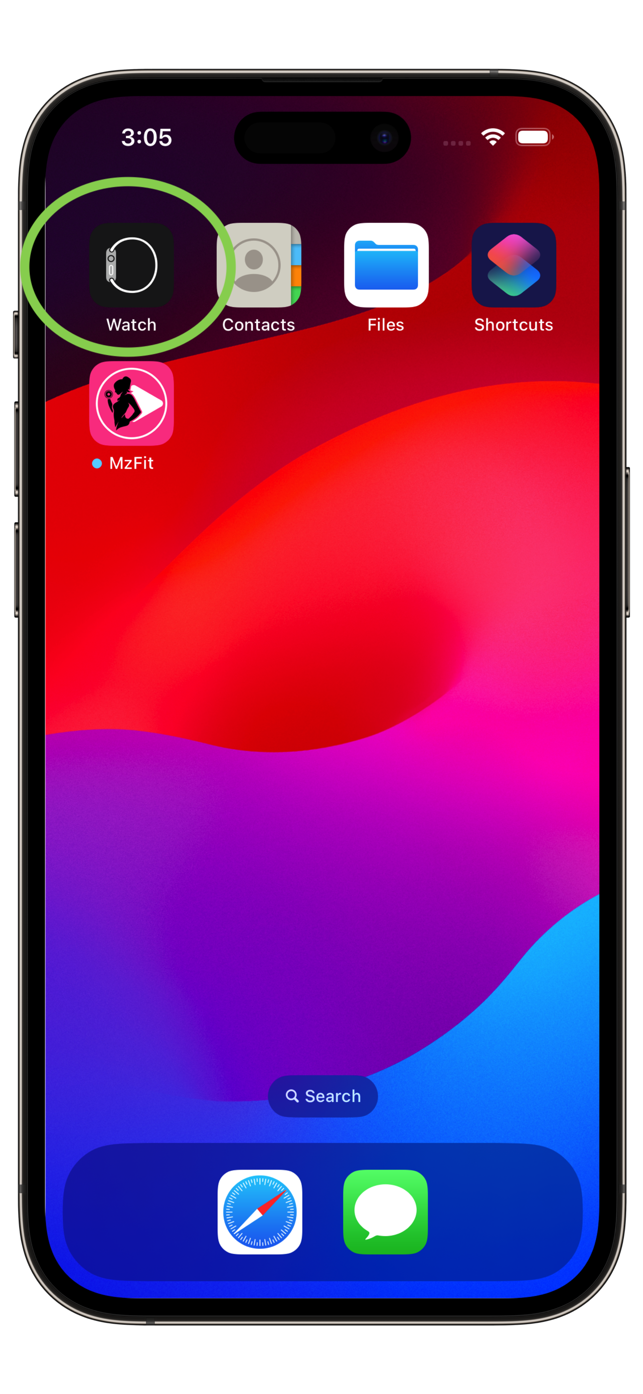 screenshot of home screen iPhone for locating Watch app