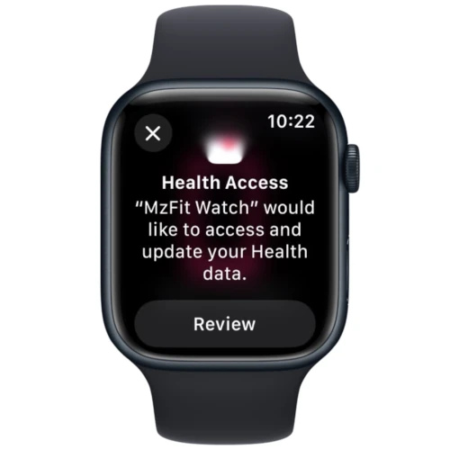 screen shot of MzFit Watch companion app requesting permissions to log workouts on first launch